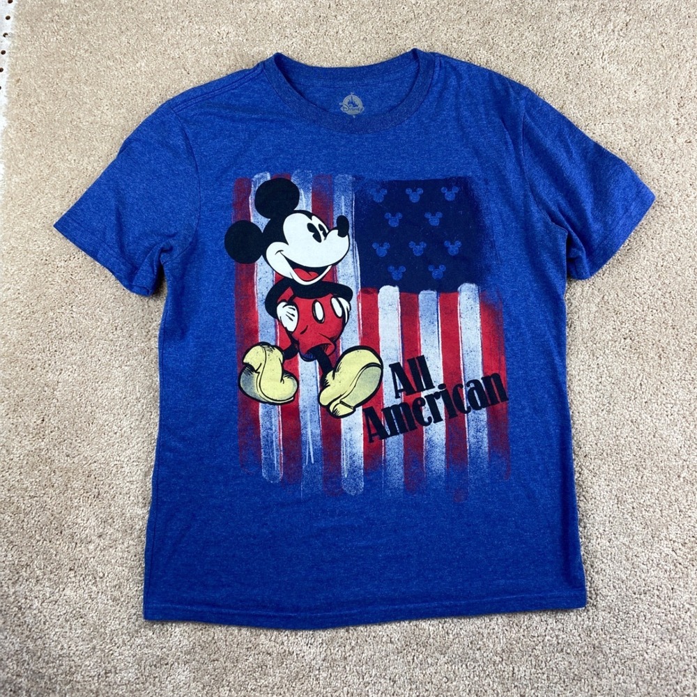 Disney Mickey Mouse‎ All American Flag Blue T-Shirt Mens Small S Short Sleeve